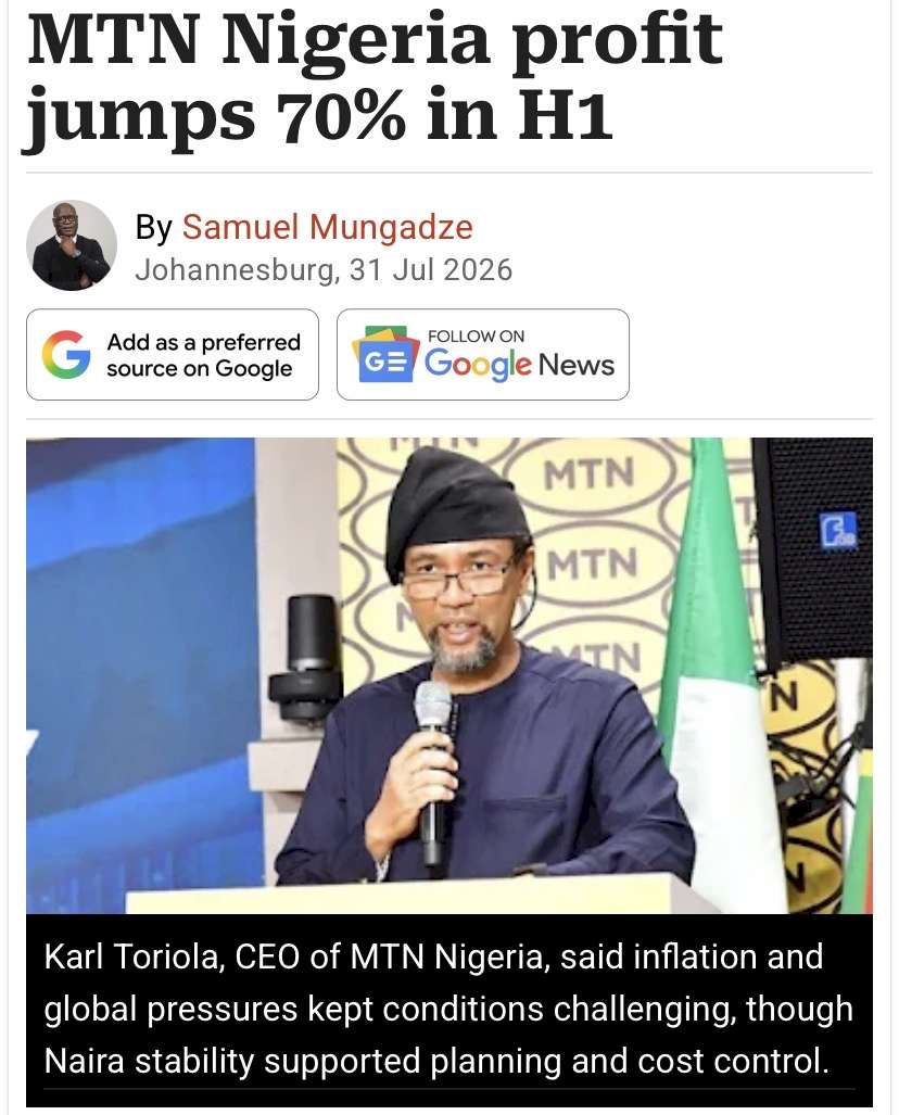 MTN Nigeria Profit Jumps 70% In H1